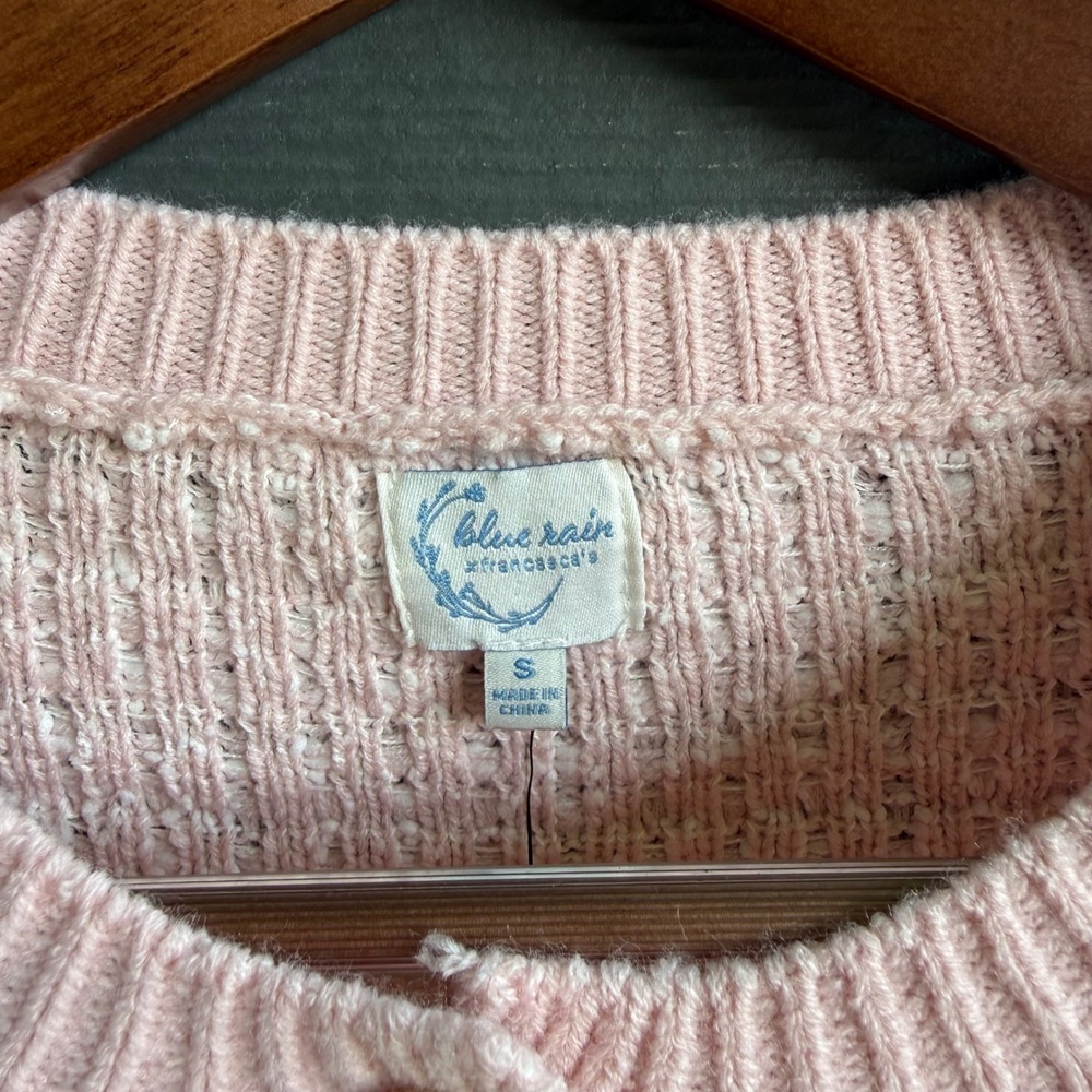 Francesca's Blue Rain Pearl Button Cropped Cardigan Sweater Pink NWT S - Picture 3 of 9